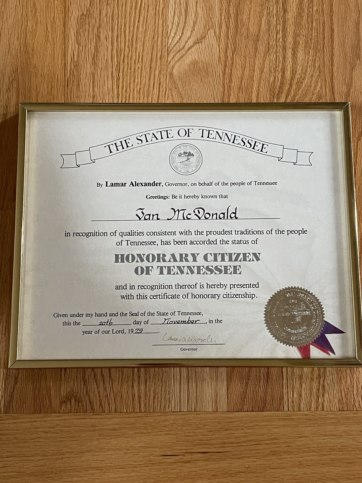 Personally Owned Ian McDonald Tennessee Citizenship Award Estate ‘79 Foreigner
