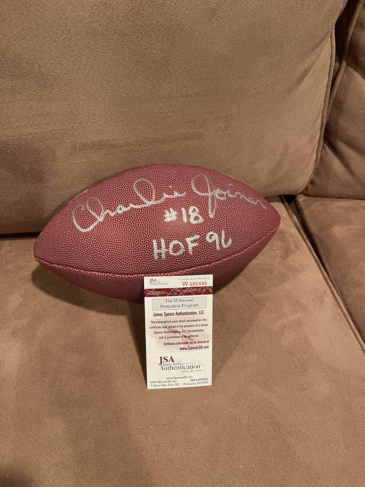 Charlie Joiner Signed Full Size Football JSA, Chargers HoF Inscription