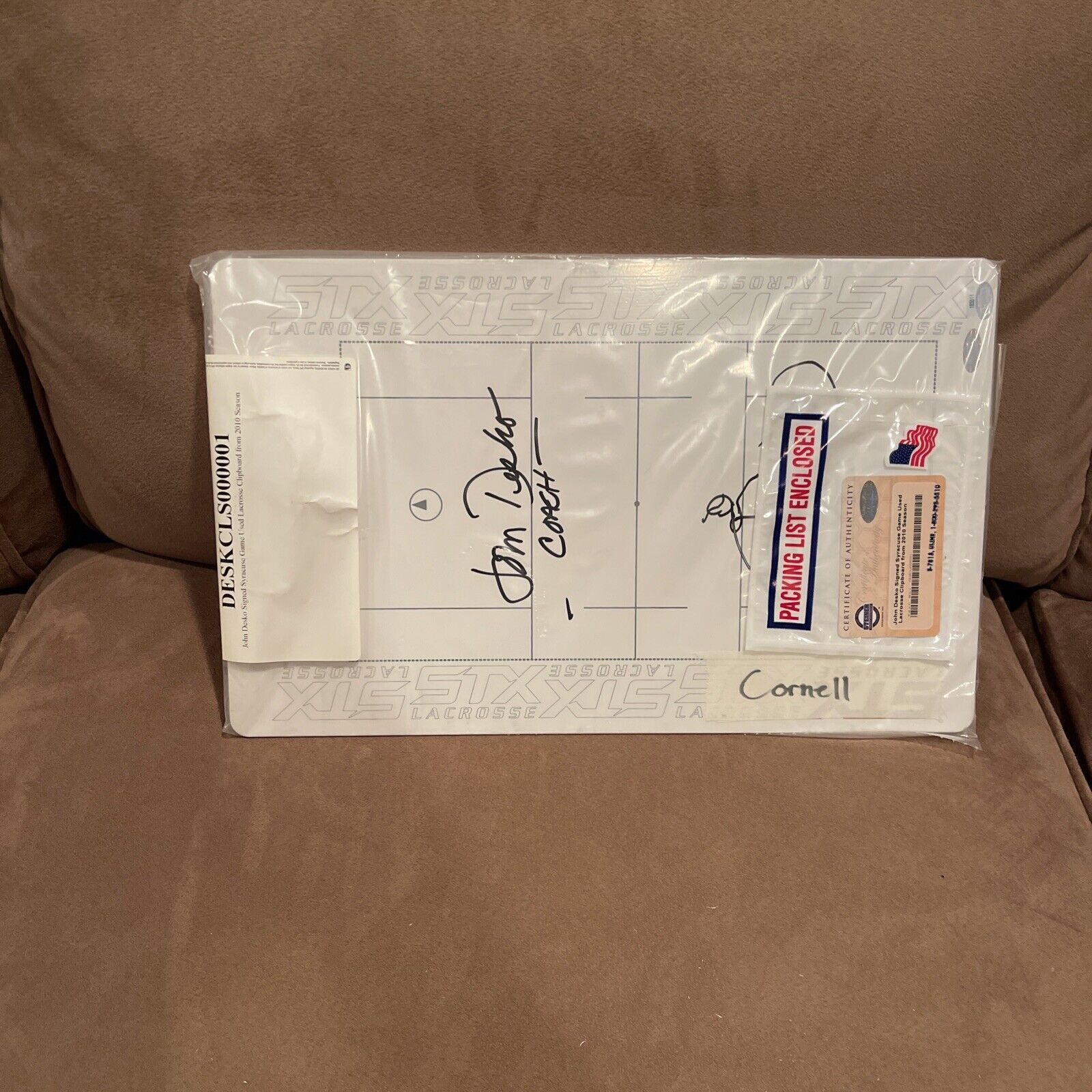 Syracuse University Lacrosse Game Used Clipboard Signed John Desko 2011