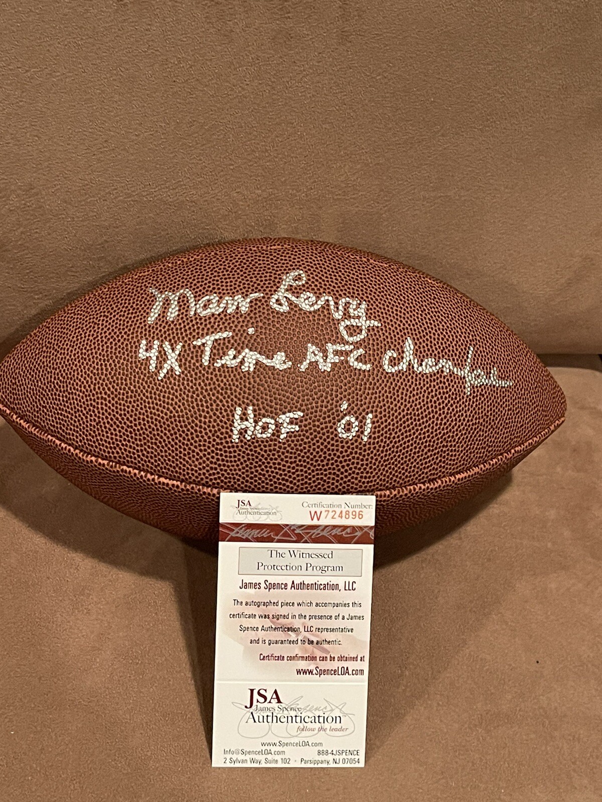 Marv Levy Signed Stat Full Size Football JSA, Buffalo  HoF 01 + 4X AFC Champs