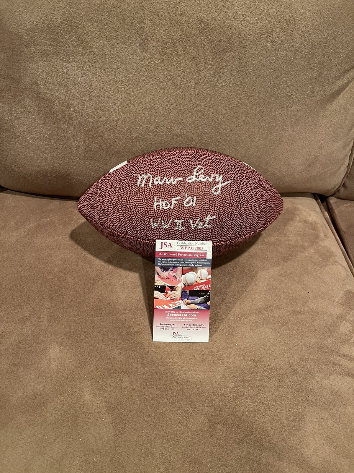 Marv Levy Signed Stat Full Size Football JSA, Buffalo  HoF 01 + WWII VET!
