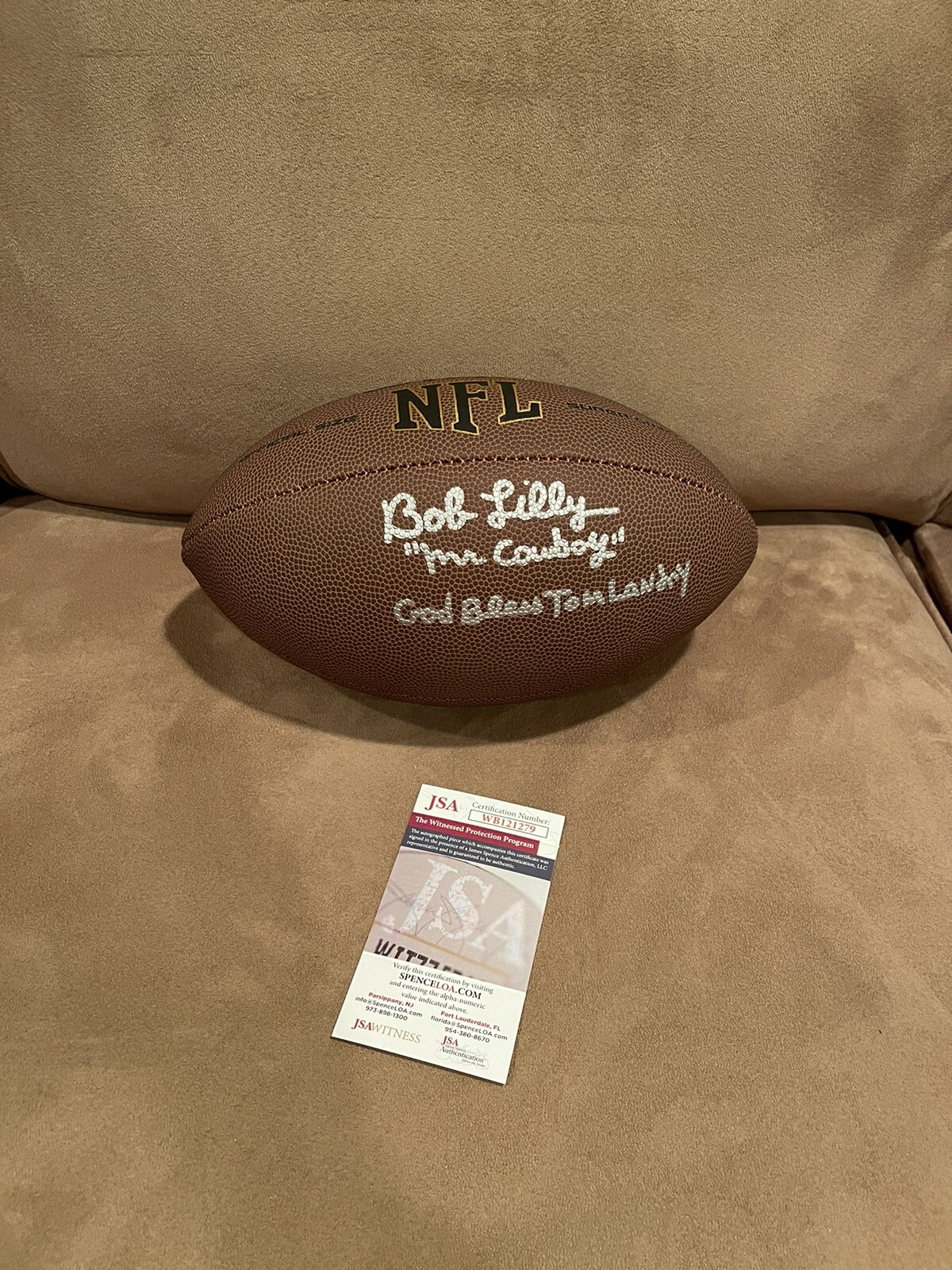 Bob Lilly Signed Full Size Football JSA Cowboys Mr Cowboy God Bless Tom Landry