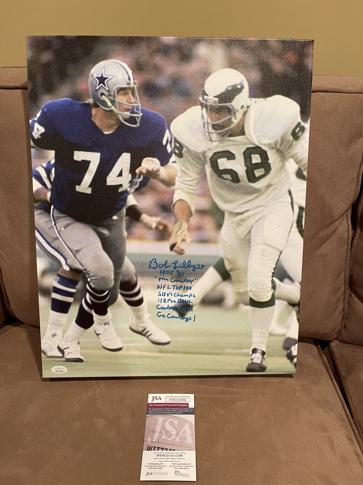 Bob Lilly SIGNED 16 By 20 Stat Canvas Dallas Cowboys JSA 7 Inscriptions