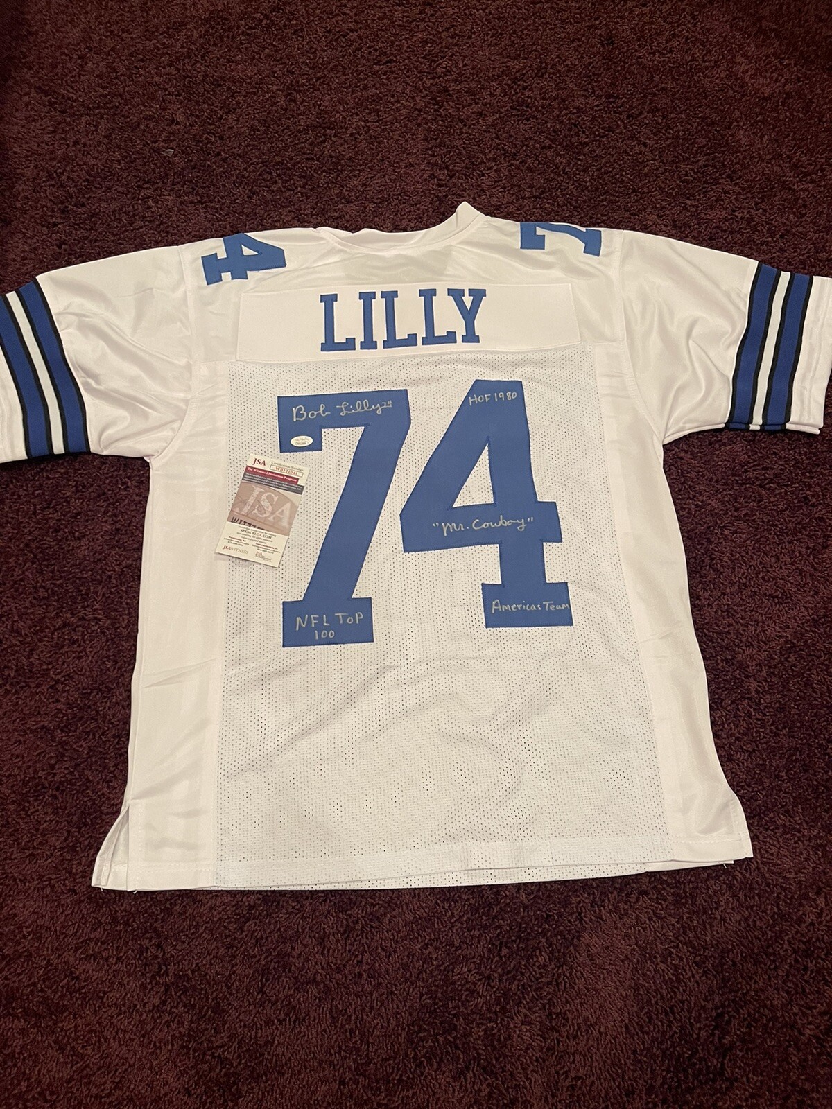Bob Lilly SIGNED DALLAS COWBOYS Stat JERSEY W/ 4 Inscriptions JSA Witness