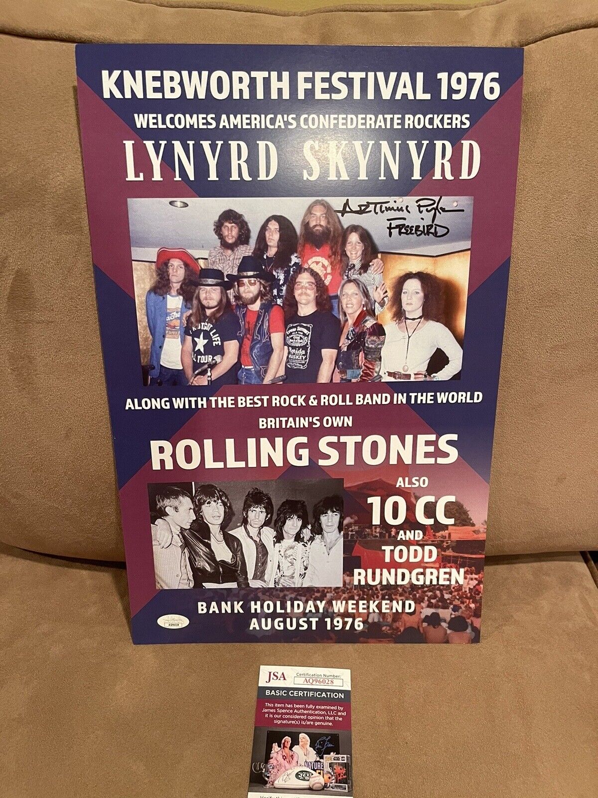 Artimus Pyle Lynyrd Skynyrd SIGNED Knebworth Poster W/ Freebird Inscription JSA