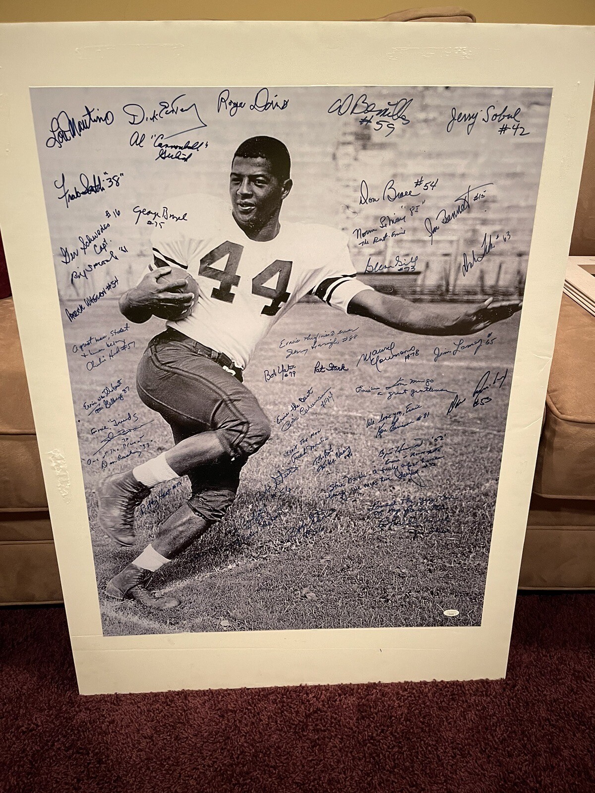 Rare Ernie Davis 24 By 31 Heisman Pose Photo Signed By 35+ SU Teammates JSA