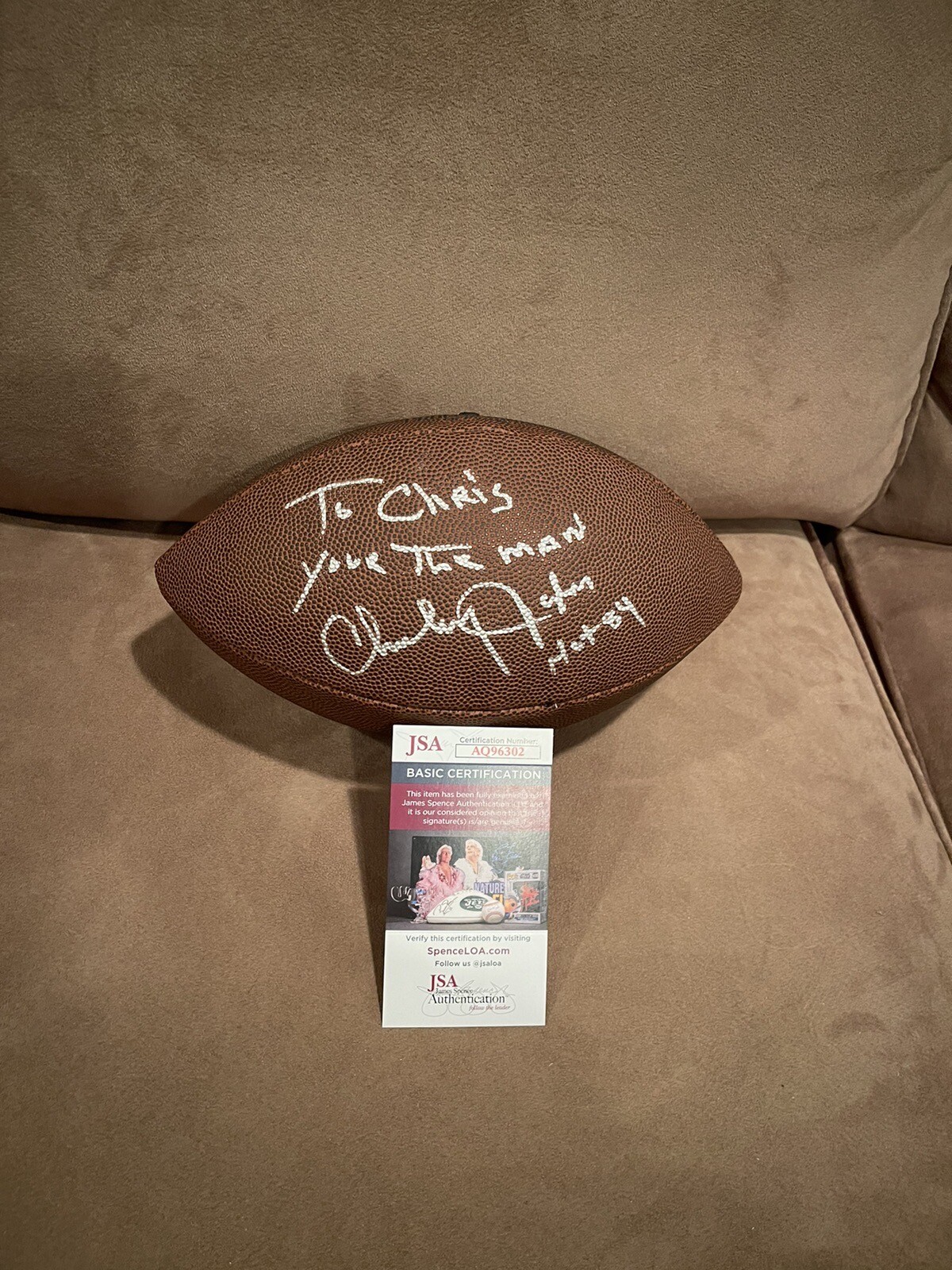 Charley Taylor Signed Full Size Football, JSA, To Chris Your The Man!