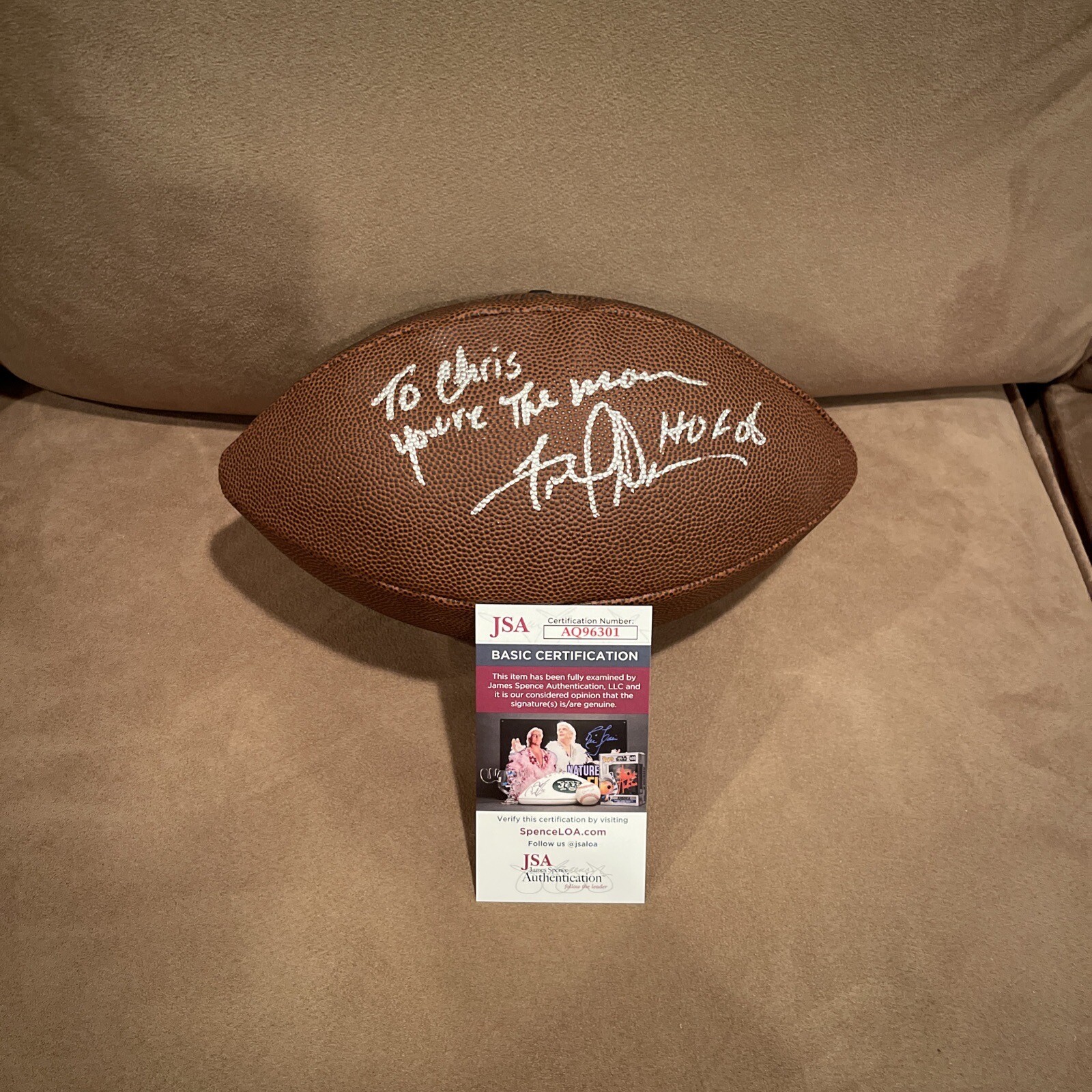 Fred Dean Signed Full Size Football, JSA, To Chris You’re The Man