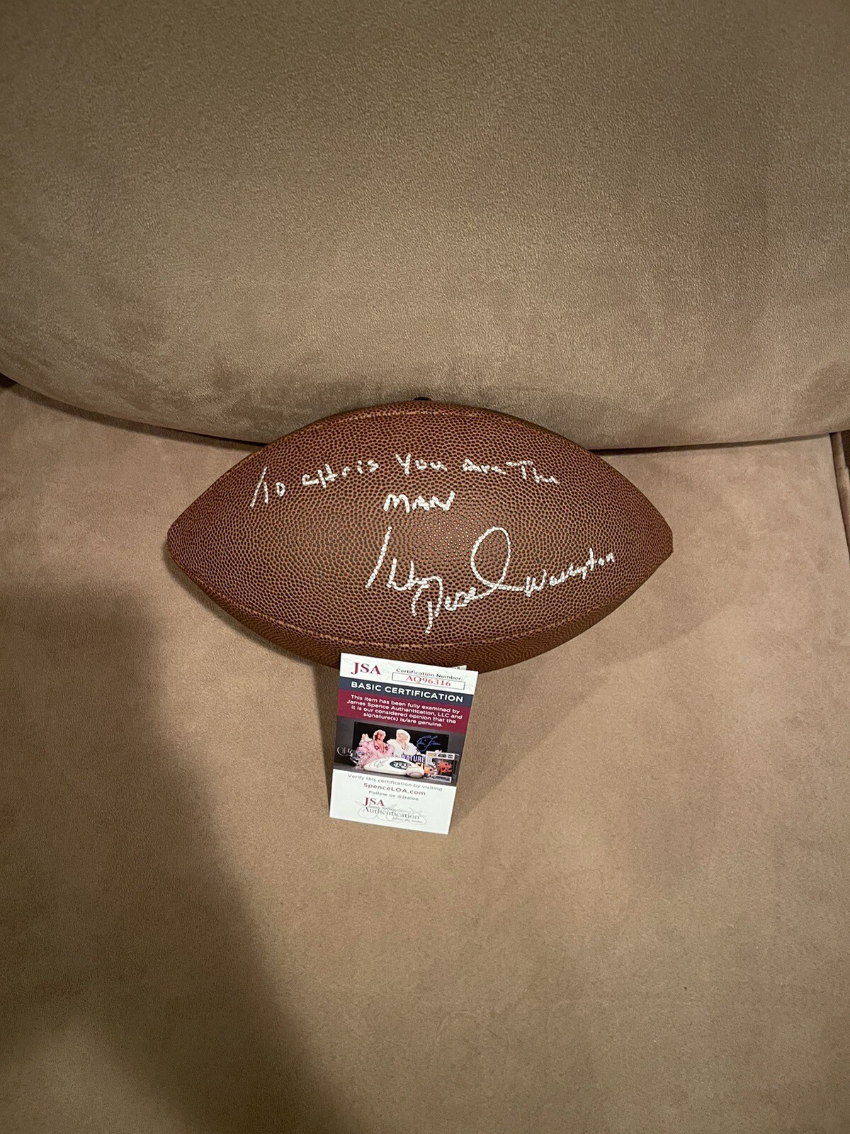 Dwayne Pearl Washington Signed Full Size Football, JSA, To Chris You Are The Man