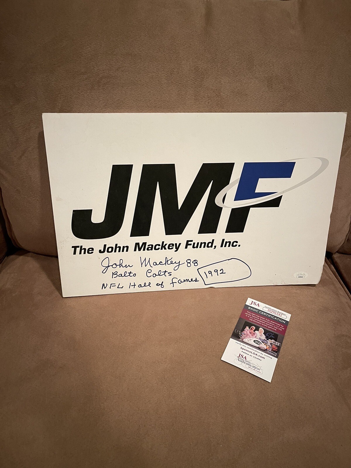 JOHN MACKEY SIGNED LOT OF 3 ITEMS SYRACUSE UNIVERSITY BALTIMORE COLTS JSA