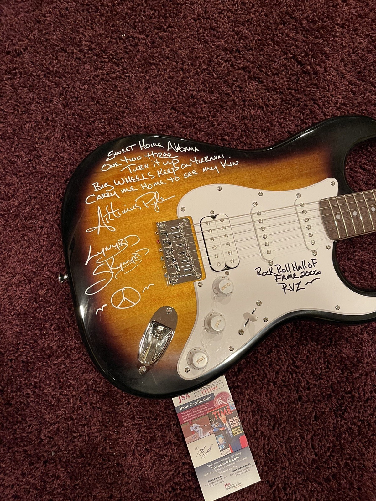 Artimus Pyle Signed Strat Guitar Sweet Home Alabama Lyrics JSA Lynyrd Skynyrd