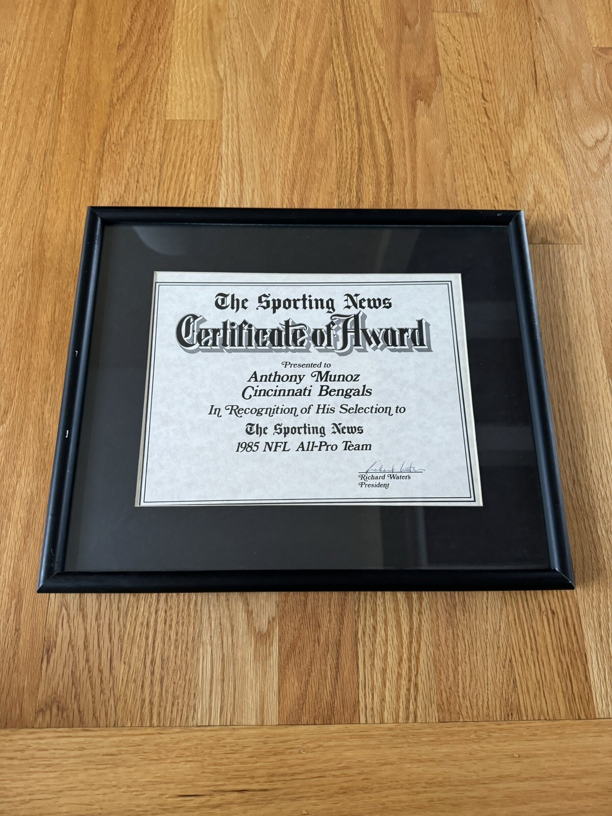 PERSONALLY OWNED Anthony Munoz 1985 Sporting News NFL All Pro Award Bengals