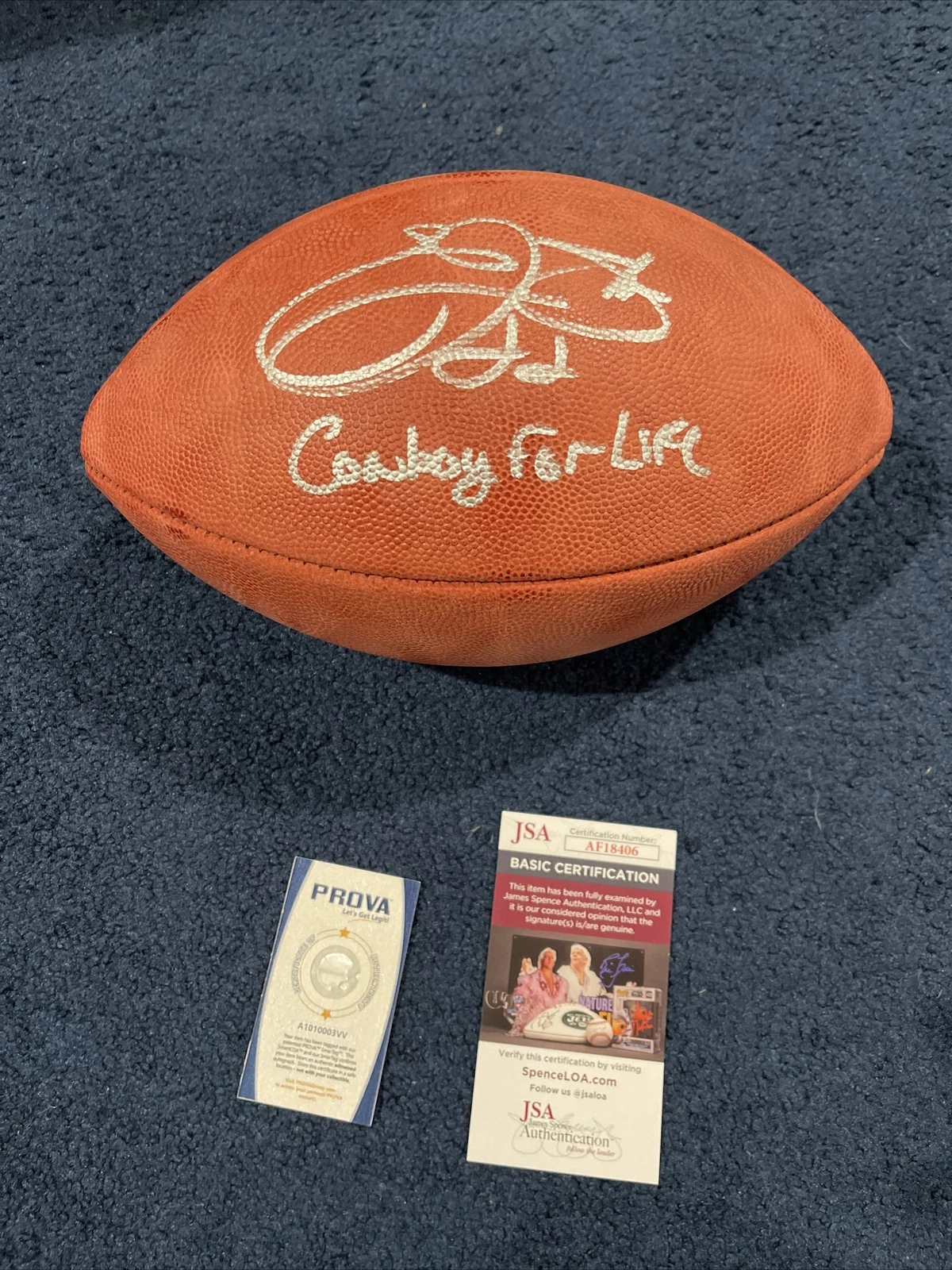 EMMITT SMITH SIGNED DUKE FOOTBALL COWBOY FOR LIFE PROVA DALLAS COWBOYS JSA