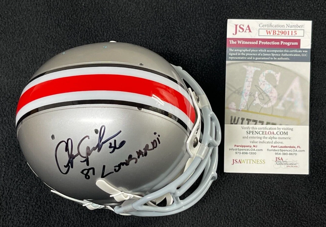 Chris Spielman Signed & Inscribed 1987 Lombardi Ohio State Mini Helmet JSA COA
