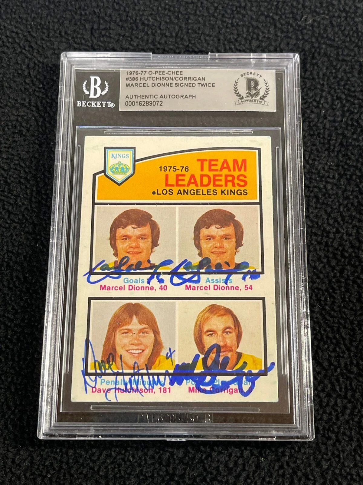 Marcel Dionne Mike Corrigan Dave Hutchison Signed 76-77 O-Pee-Chee Card Beckett
