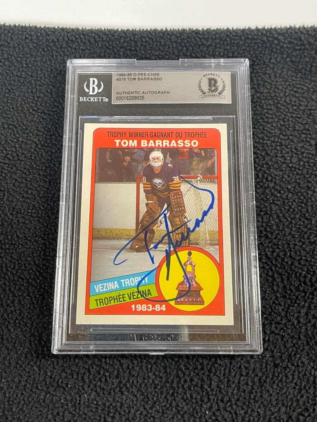 Tom Barrasso Signed 1984-85 O-Pee-Chee Rookie Card #379 Beckett Buffalo Sabres