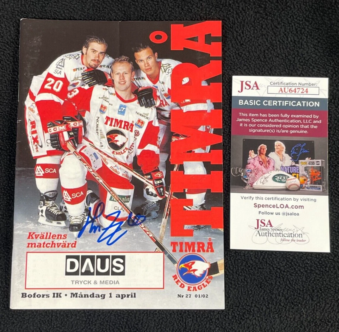 Henrik Zetterberg Signed Timra SEL Game Program #2 Detroit Red Wings JSA COA