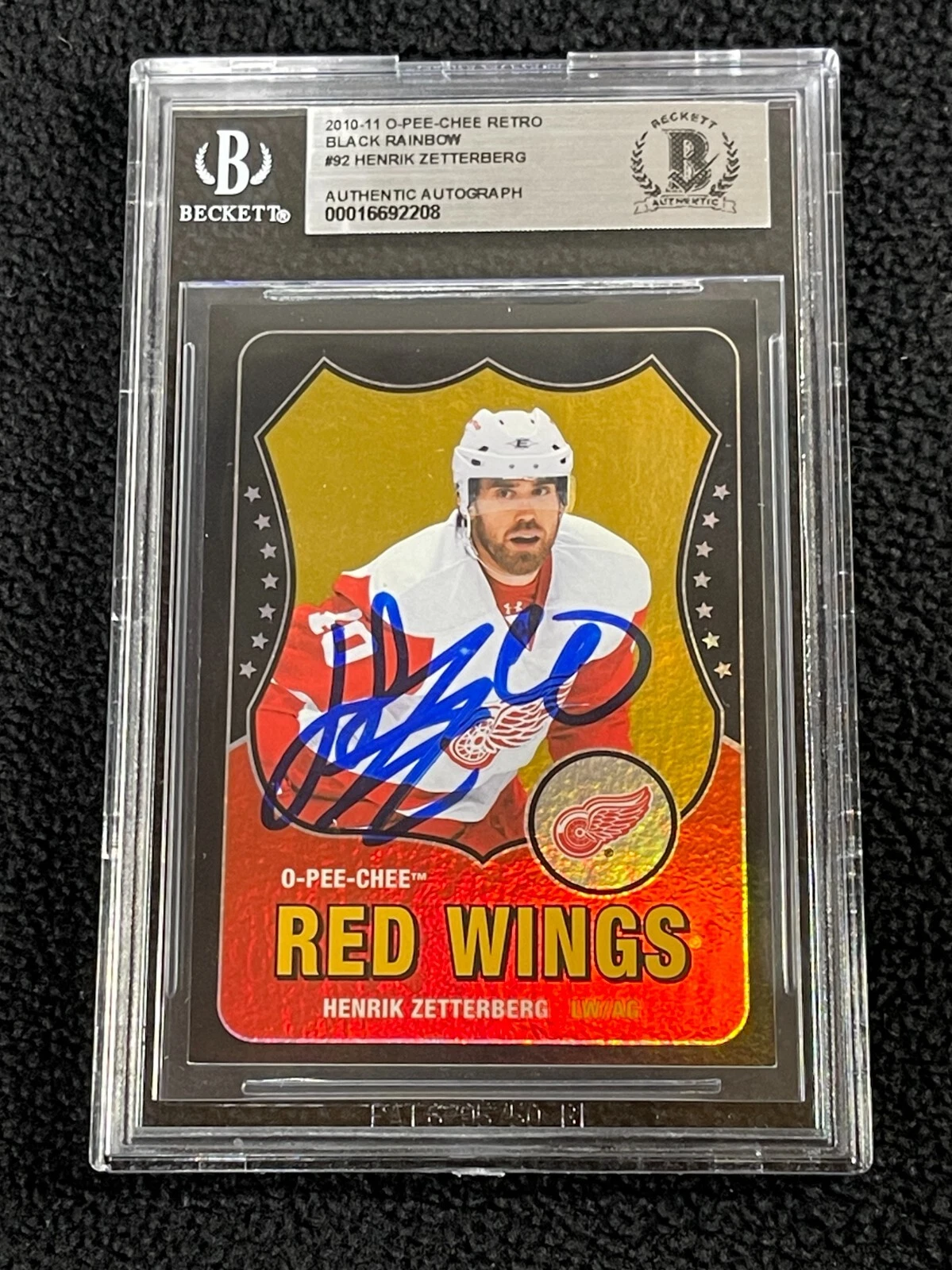 Henrik Zetterberg Signed 2010-11 O-Pee-Chee Retro Rainbow Card #92 BAS Certified