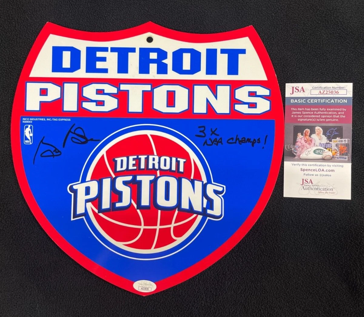 George Blaha Signed & Inscribed Detroit Pistons Interstate Plastic Sign JSA COA