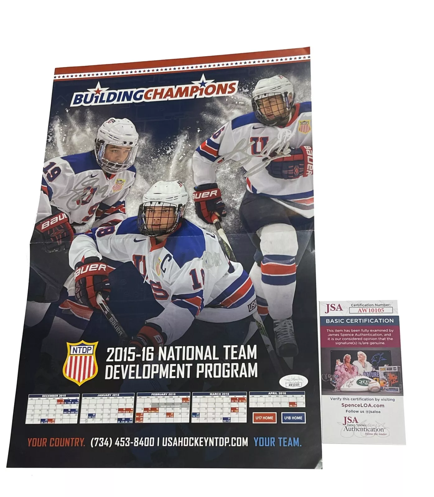 Clayton Keller Ryan Lindgren & Joey Sanchez Signed USA NTDP SGA Poster JSA COA