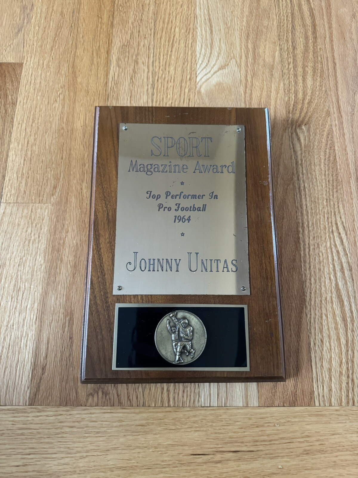 PERSONALLY OWNED Johnny Unitas 1964 Sport Magazine Player of Year Award Colts