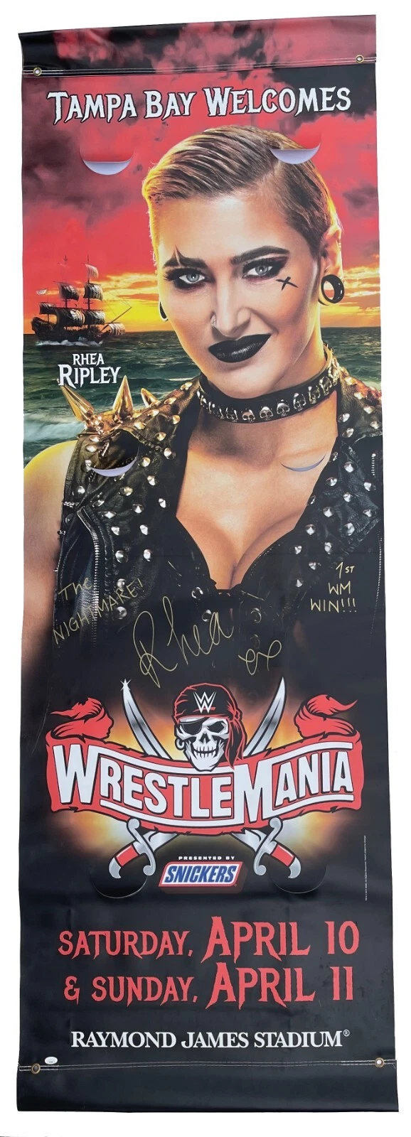 Rhea Ripley Signed & Inscribed WWE WrestleMania Tampa 30x68 Street Banner JSA