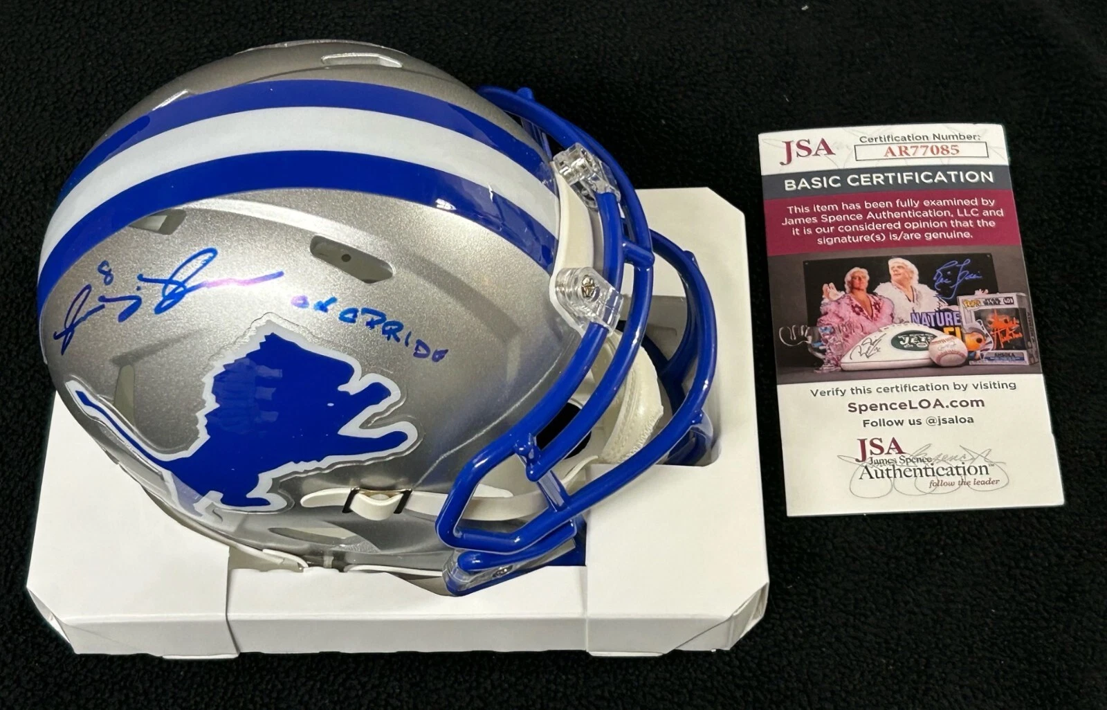 Mike McMahon Signed & Inscribed One Pride Detroit Lions Mini Helmet JSA COA