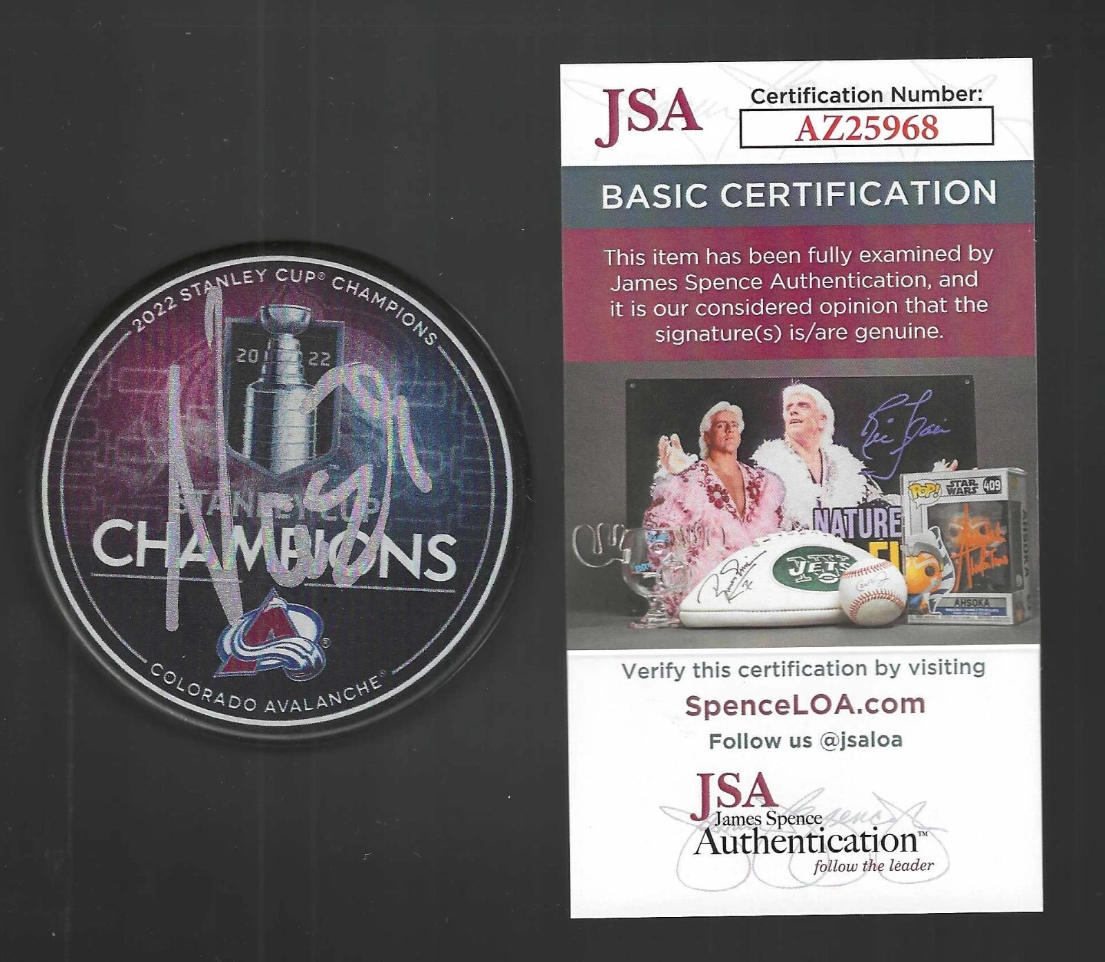 Nazem Kadri Signed Colorado Avalanche 2022 Stanley Cup Champions Puck JSA COA