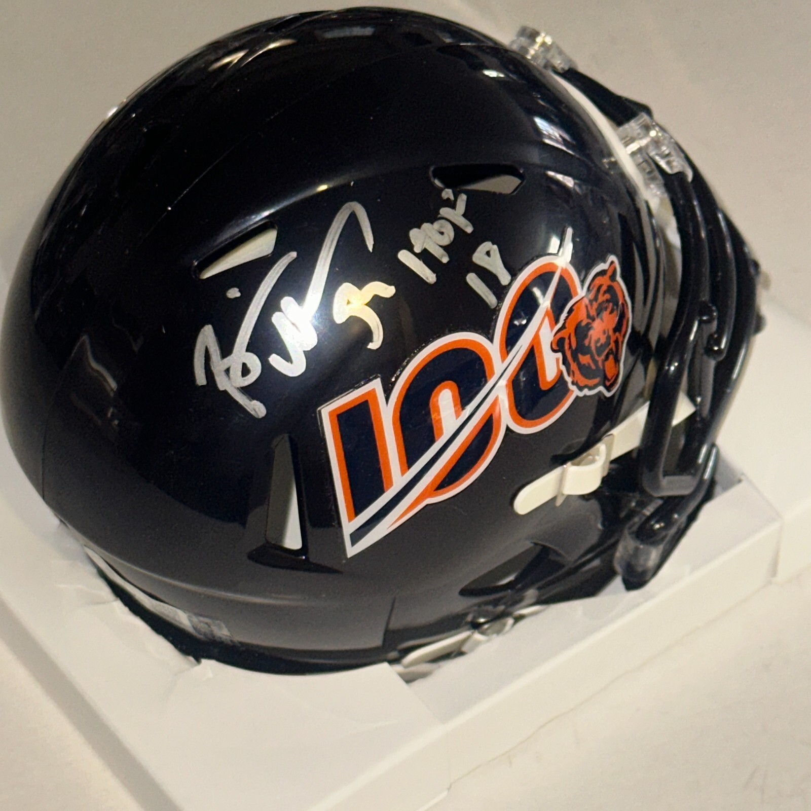 BRIAN URLACHER Signed BEARS 100 Ann Mini-helmet Beckett Wit (BAS) w/ HOF Inscr
