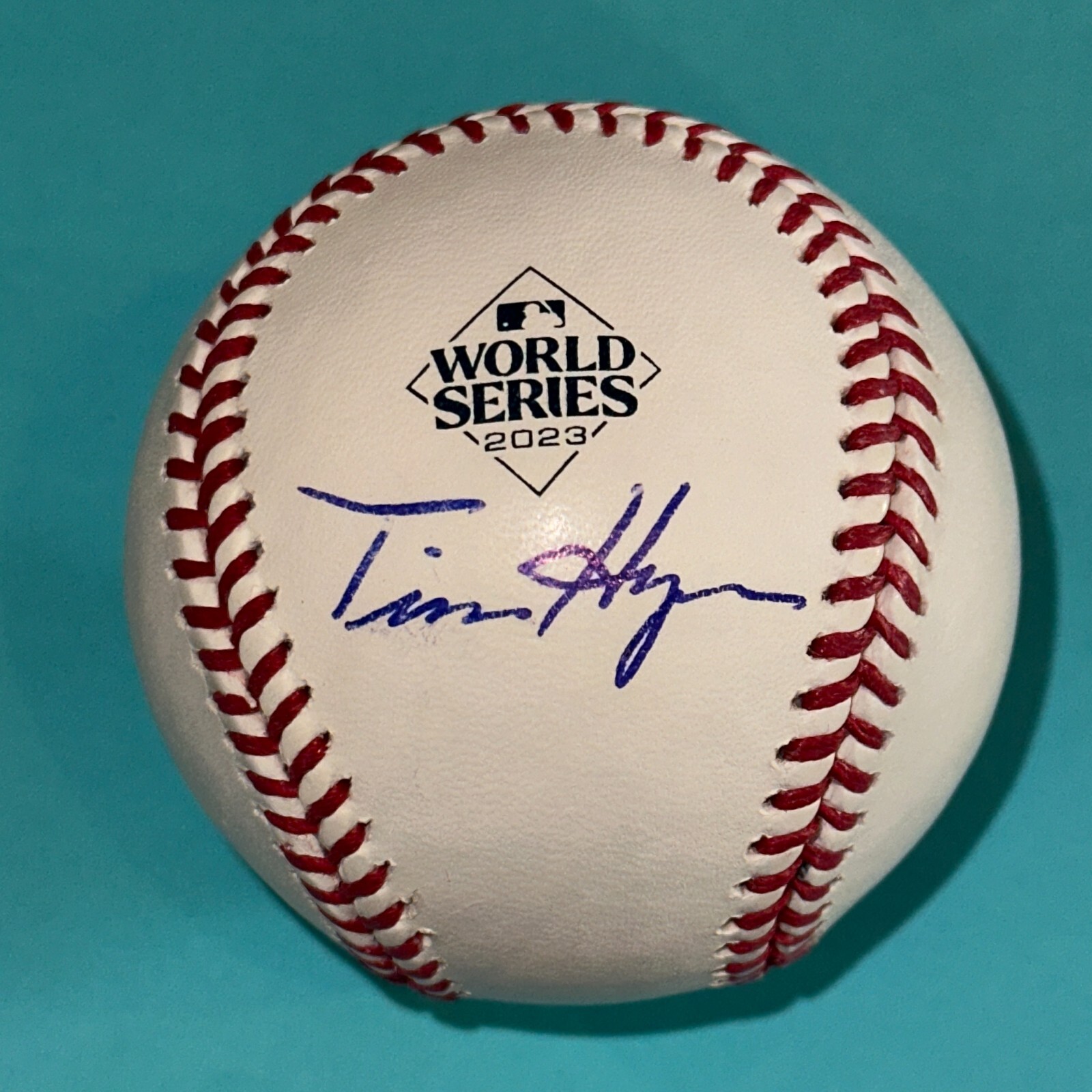 TIM HYERS (Rangers) Signed Official 2023 WORLD SERIES Baseball Beckett (BAS)