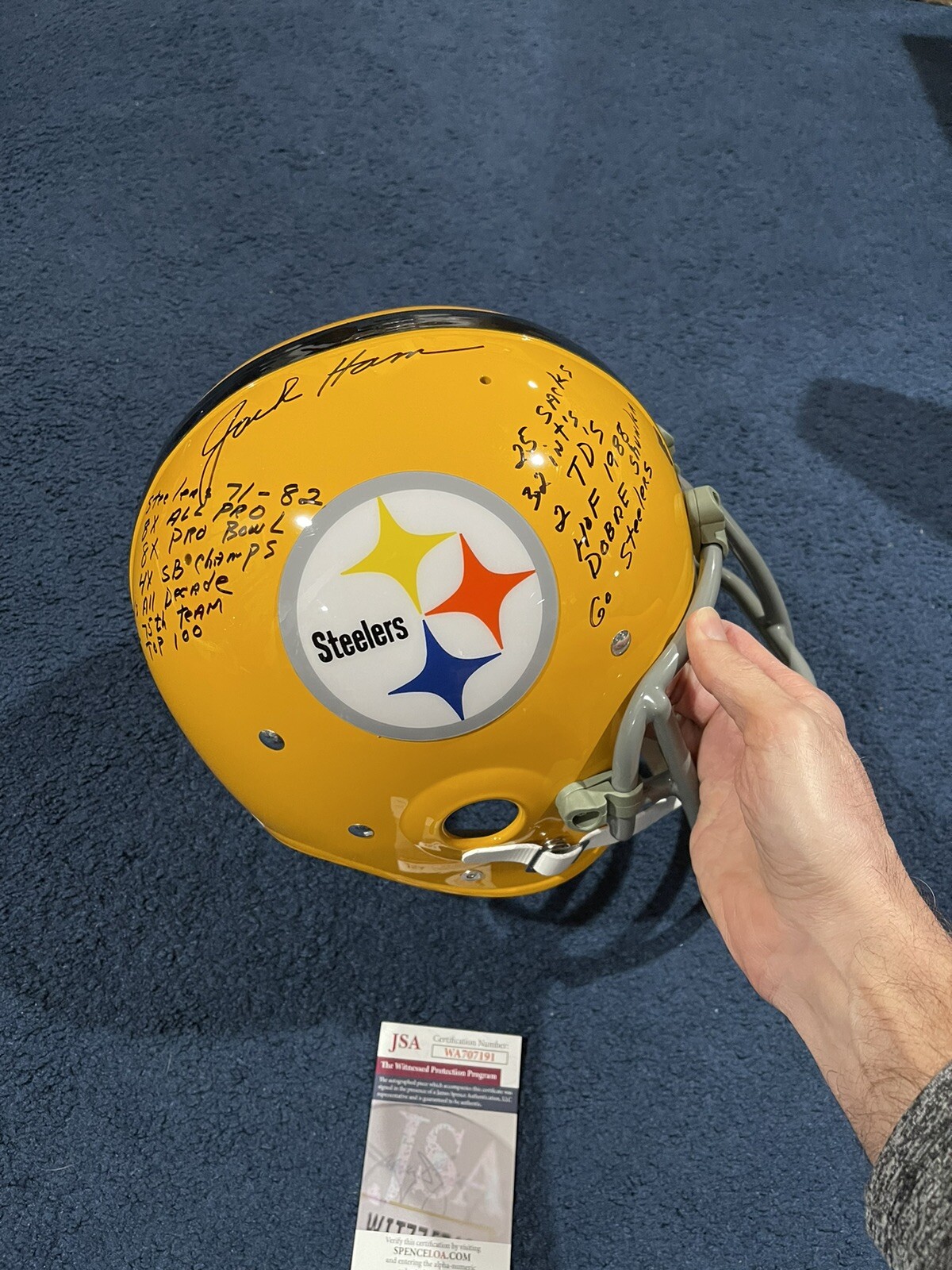 Jack Ham SIGNED Pittsburgh Steelers Suspension STAT HELMET JSA 13 INSCRIPTIONS