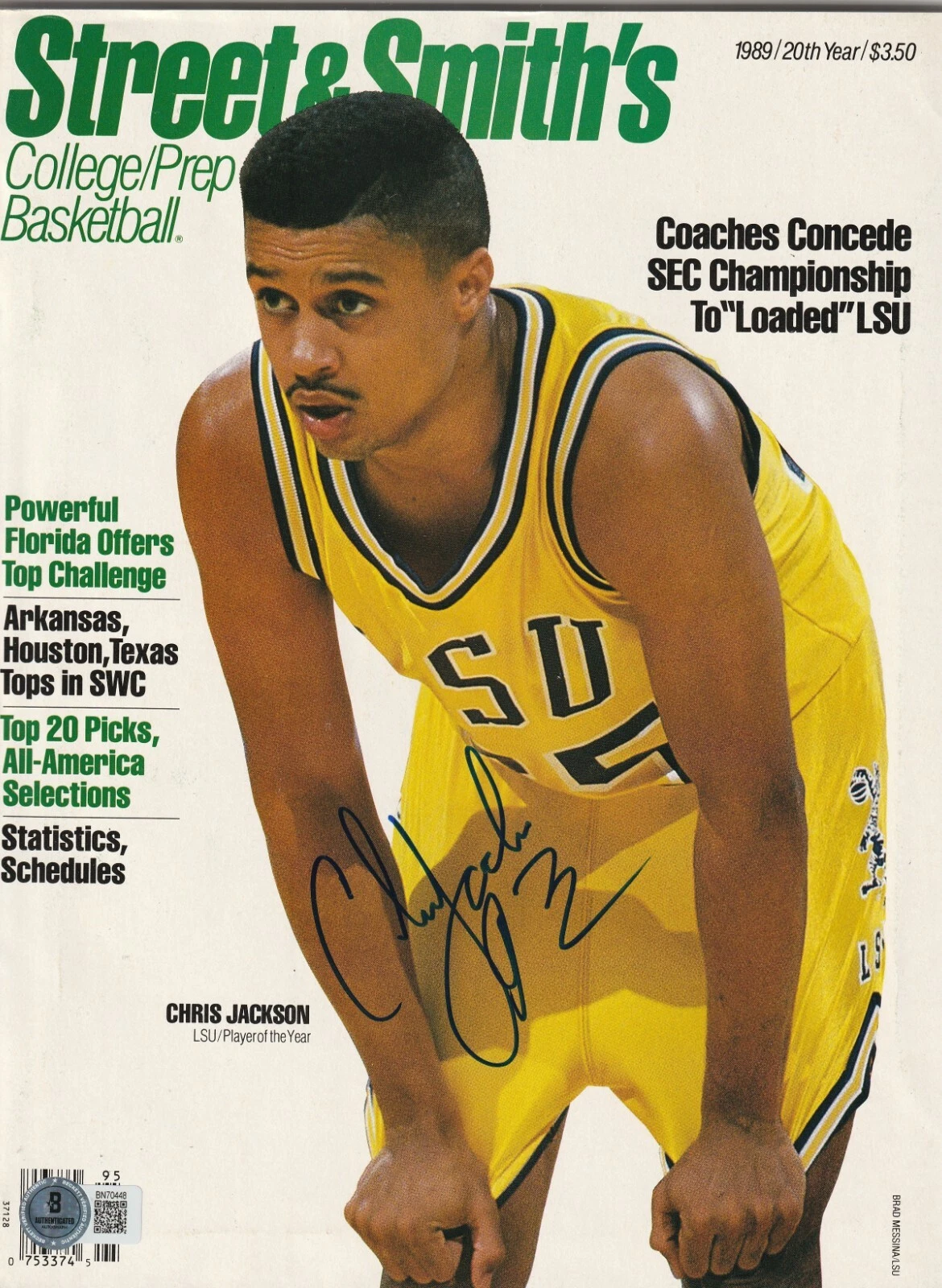 CHRIS JACKSON Signed 1989 STREET & SMITH'S Magazine Beckett Auth. (BAS) NO LABEL
