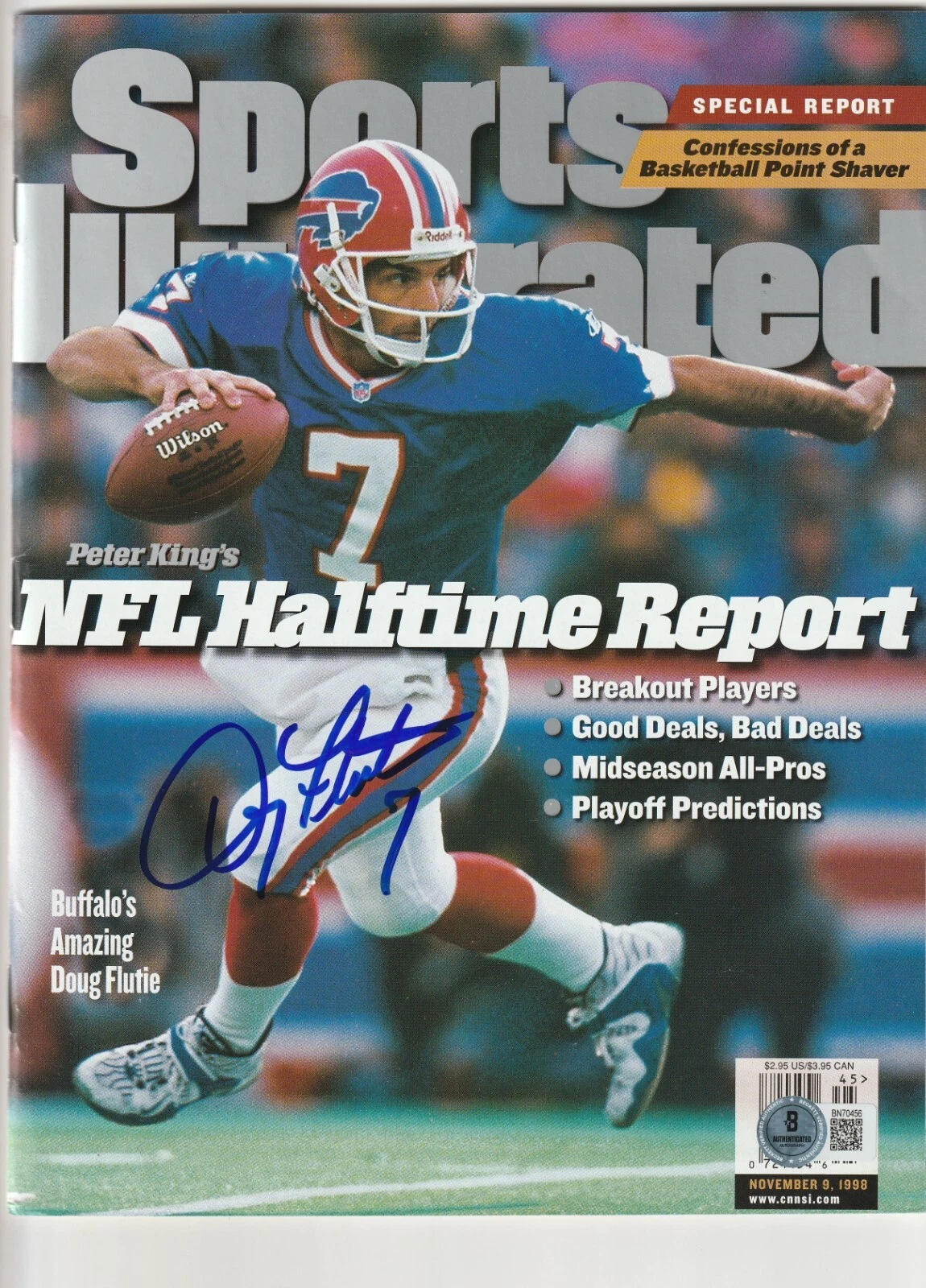 DOUG FLUTIE Signed 11/9/98 SPORTS ILLUSTRATED Beckett Auth. (BAS) NO LABEL
