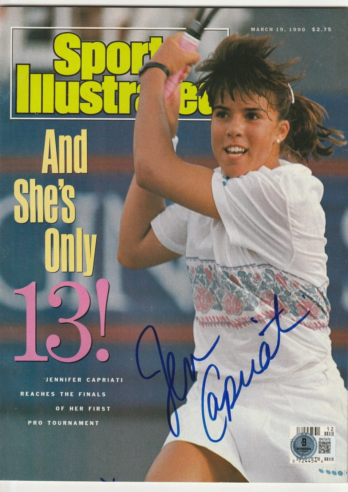JENNIFER CAPRIATI Signed 3/19/90 SPORTS ILLUSTRATED Beckett (BAS) NO LABEL