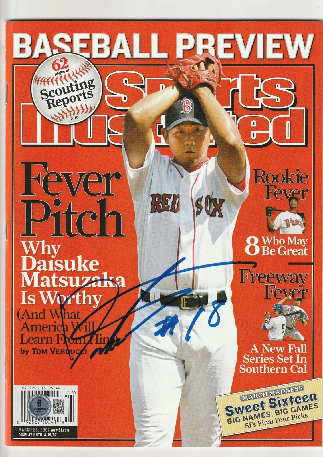 DAISUKE MATSUZAKA Signed 3/26/07 SPORTS ILLUSTRATED Beckett Auth (BAS) NO LABEL