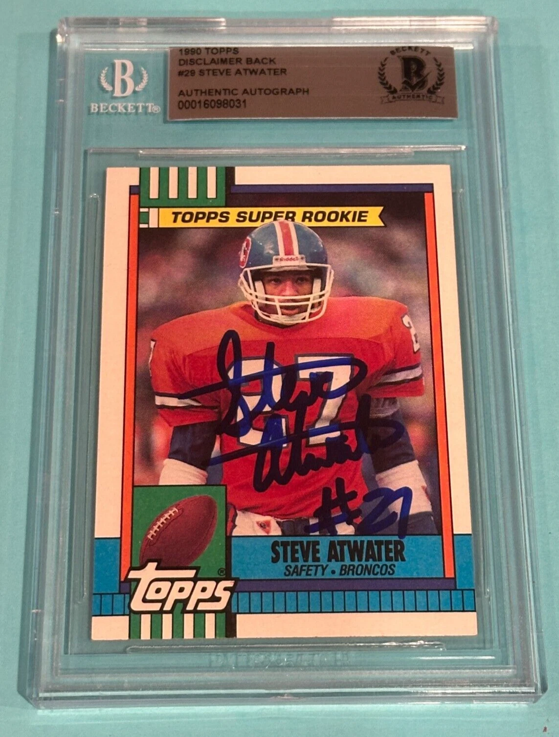 STEVE ATWATER Signed 1990 TOPPS Card #29 Beckett BAS VINTAGE ROOKIE SIGNATURE!