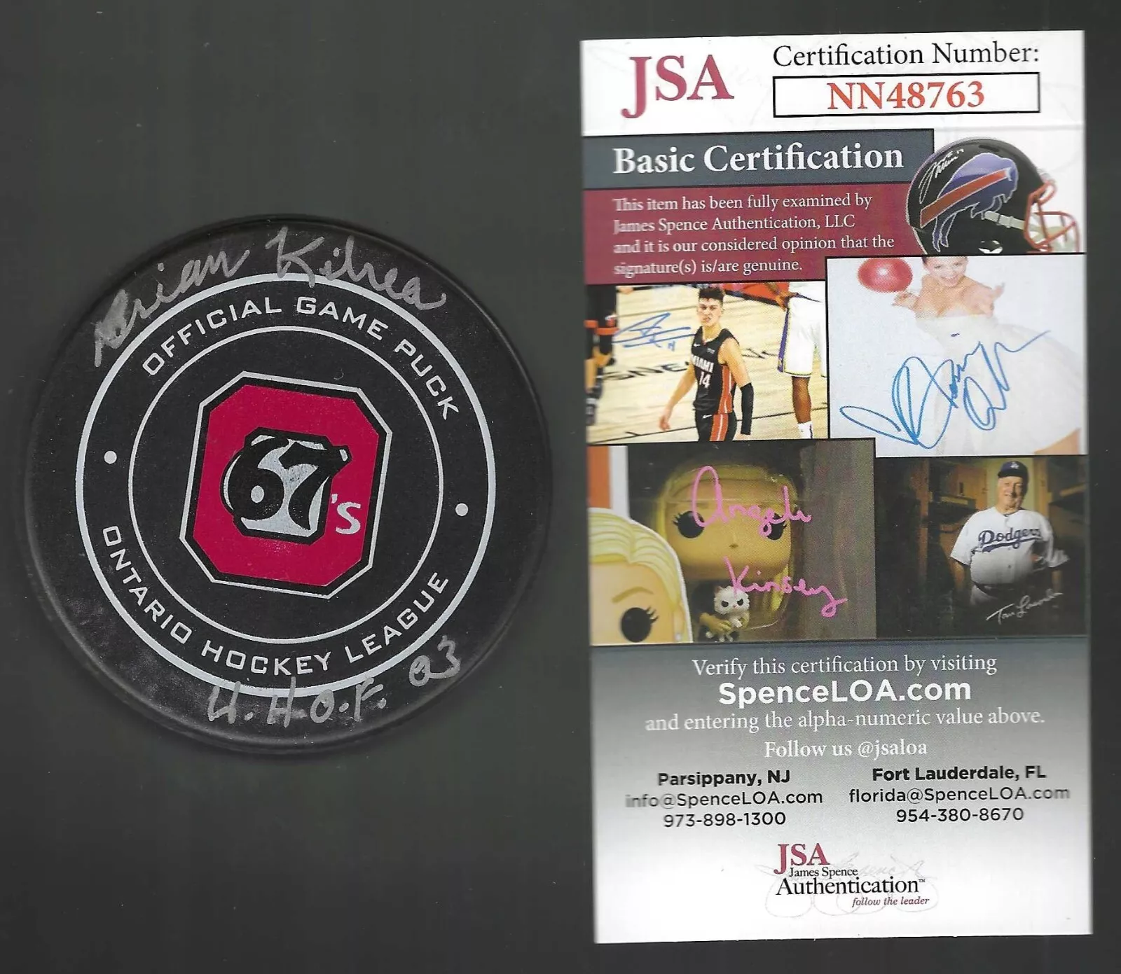 Brian Kilrea Signed & Inscribed Ottawa 67's Official Game Puck JSA COA Red Wings