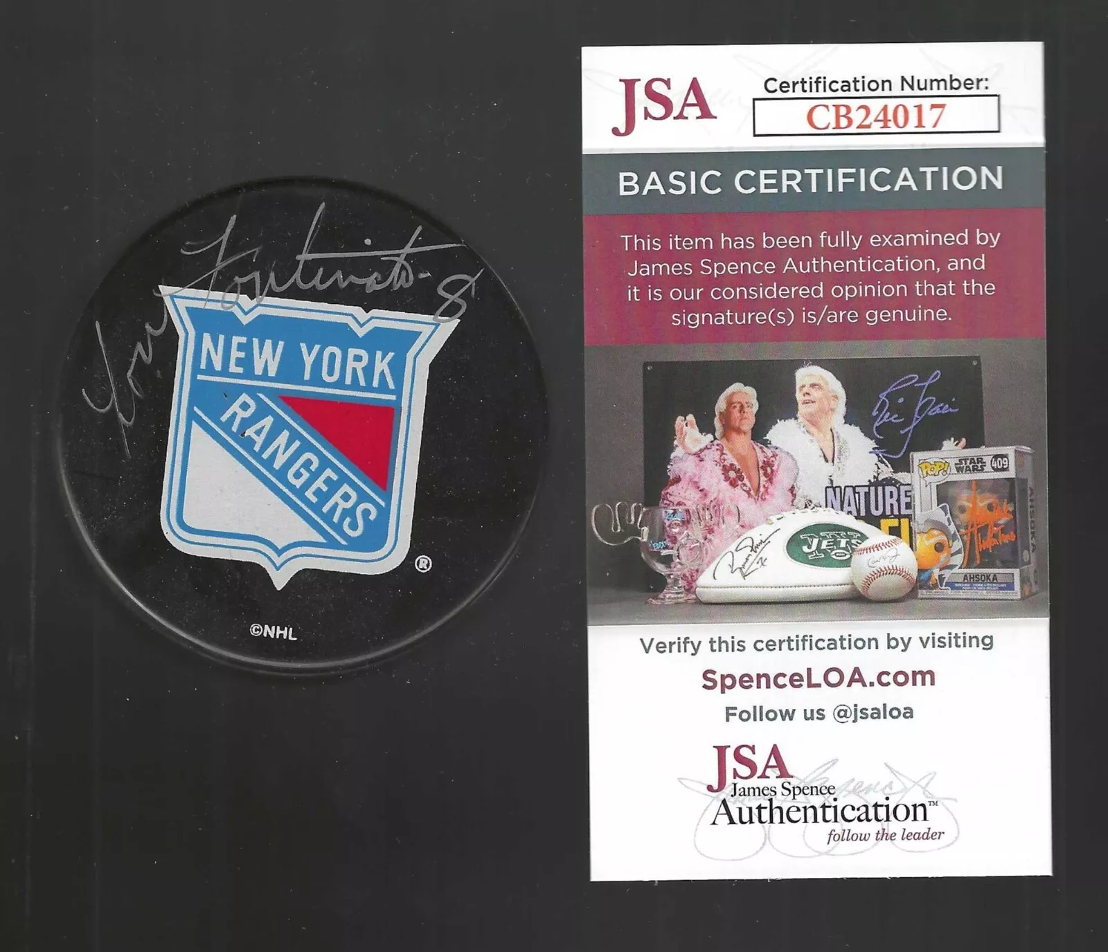 Lou Fontinato Signed New York Rangers Souvenir Puck JSA COA