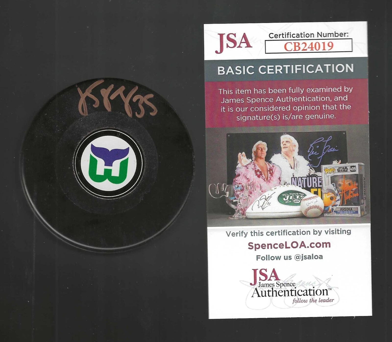 Jean-Sebastien Giguere Signed Hartford Whalers Souvenir Puck JSA COA