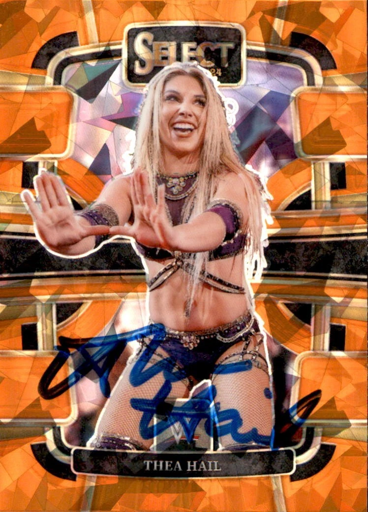 Thea Hail Signed 2024 Panini Select Cracked Ice Orange WWE NXT Card #58 Chase U