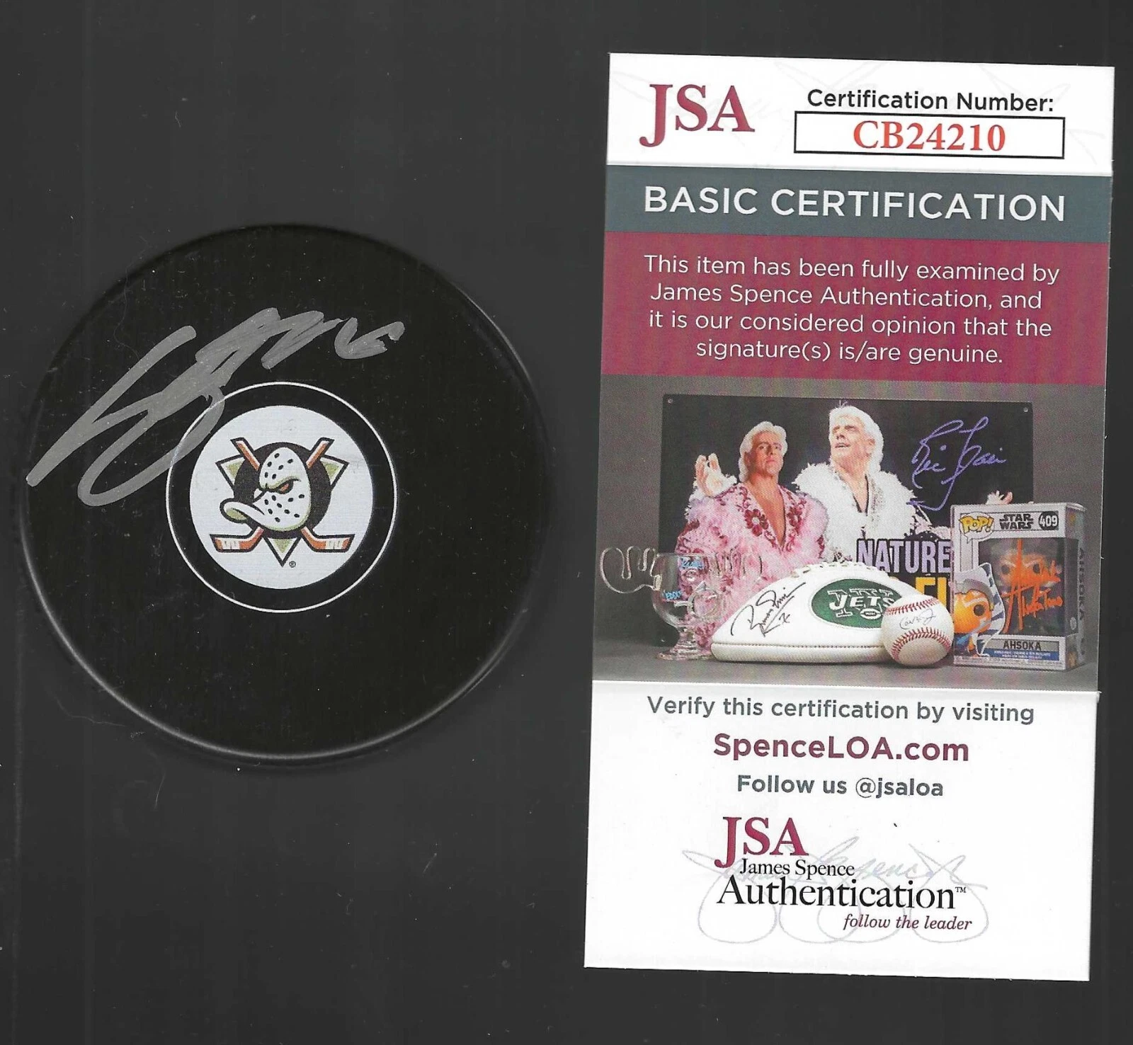 Cutter Gauthier Signed Anaheim Mighty Ducks Puck JSA COA