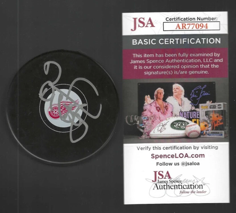 Daniel Alfredsson Signed Detroit Red Wings Puck JSA COA