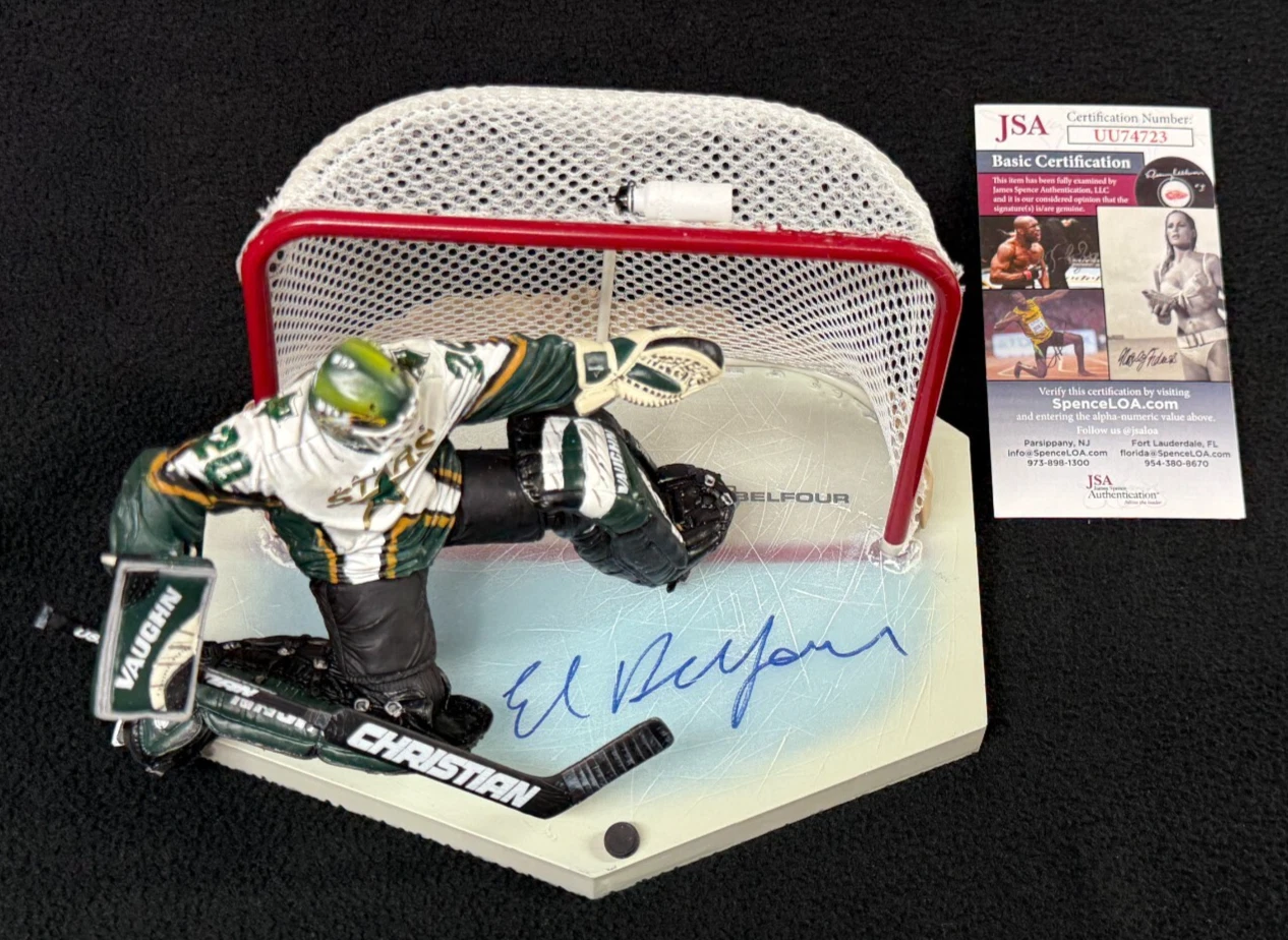 Ed Belfour Signed Dallas Stars White Jersey McFarlane Figure JSA COA