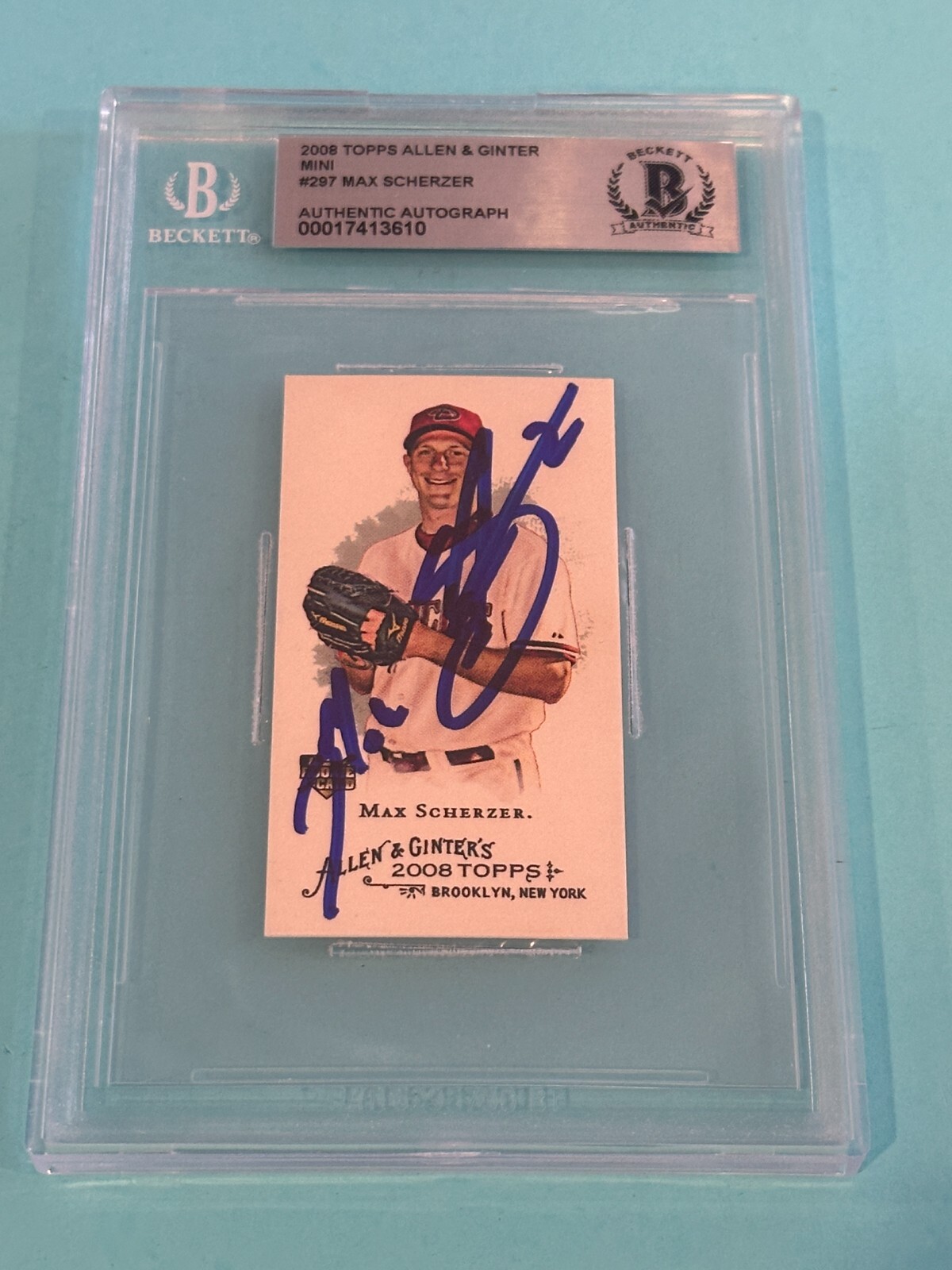 MAX SCHERZER Signed 2008 TOPPS ALLEN & GINTER MINI Card #297 Beckett (BAS)