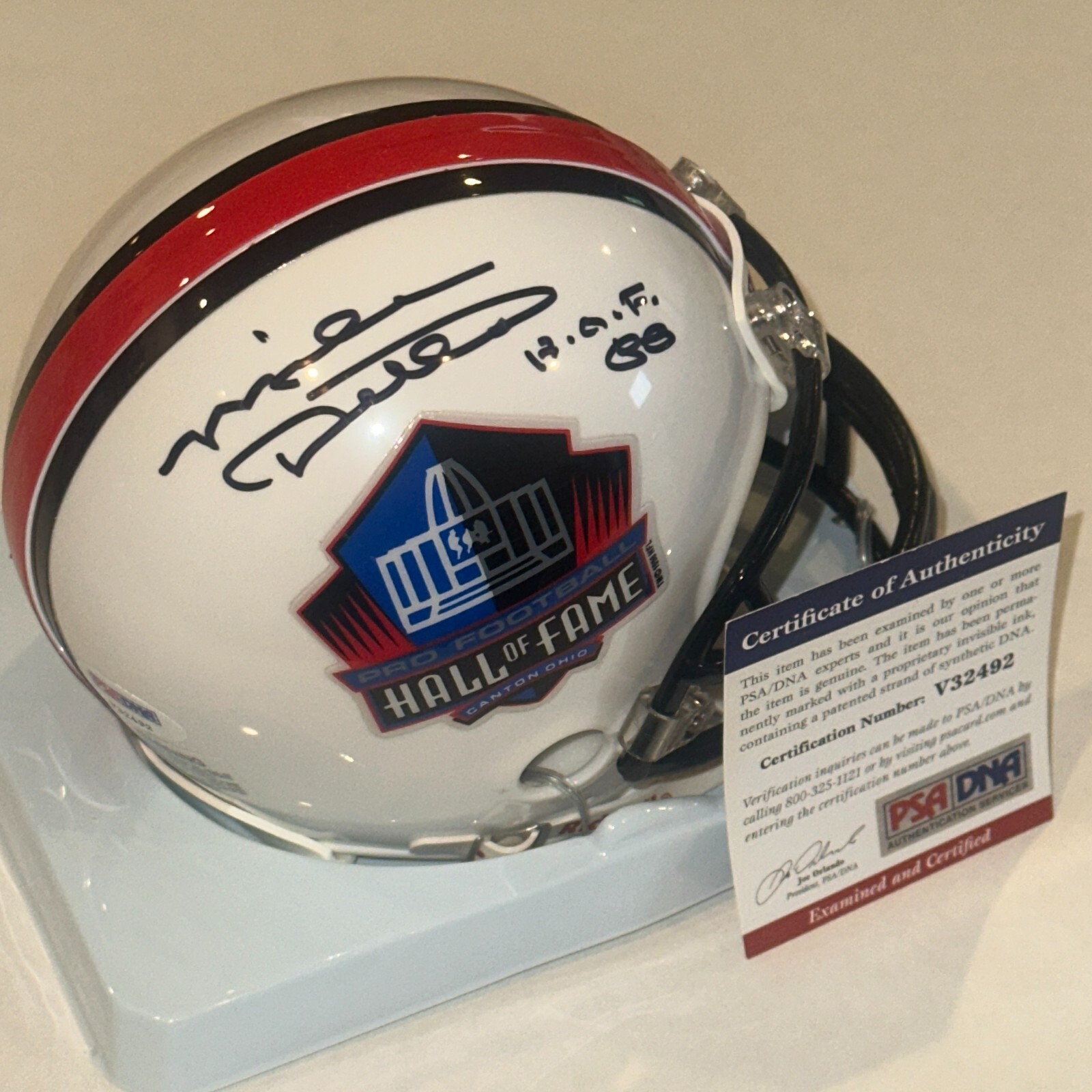 MIKE DITKA (Chicago BEARS) Signed HALL OF FAME Mini-helmet - PSA COA w/ HOF Insc