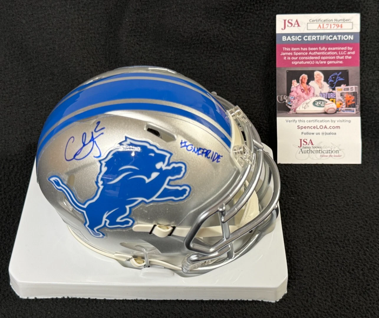 Chauncey Gardner-Johnson Signed & Inscribed Detroit Lions Mini Helmet JSA COA CJ
