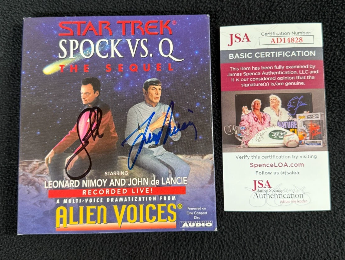 Leonard Nimoy & John de Lancie Signed Alien Voices Q Vs Spock Audiobook JSA COA