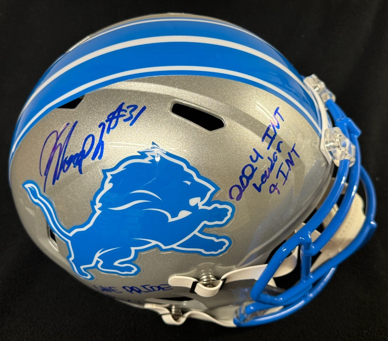 Kerby Joseph Signed & 4x Inscribed Detroit Lions Silver Full Size Helmet JSA COA
