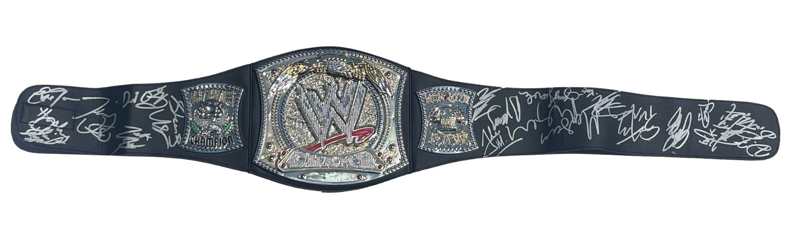 WWE SPINNER BELT CHAMPIONSHIP TOY BELT SIGNED BY 19 CM PUNK HUSKY HARRIS JSA COA COLLECTIBLE MEMORABILIA
