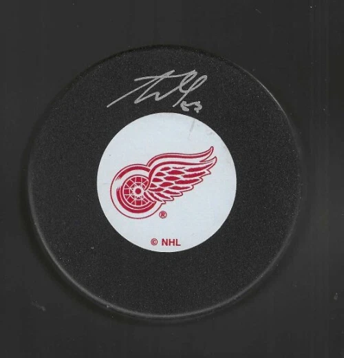 Taro Hirose Signed Detroit Red Wings Large Logo Puck